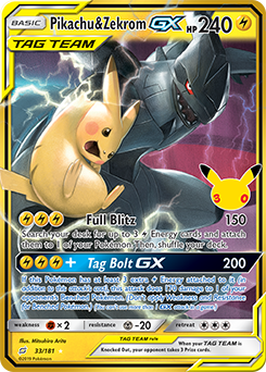 Pikachu and Zekrom-GX reprint from Pokemon TCG 30th Celebration