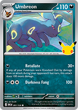 Umbreon standard card from Pokemon TCG 30th Celebration