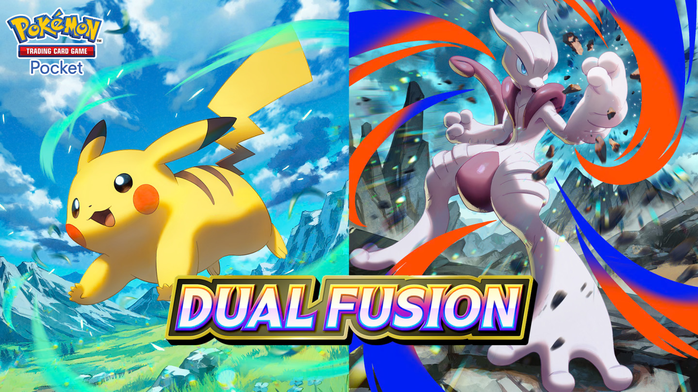 Dual Fusion key art showing Pikachu and Mega Mewtwo X