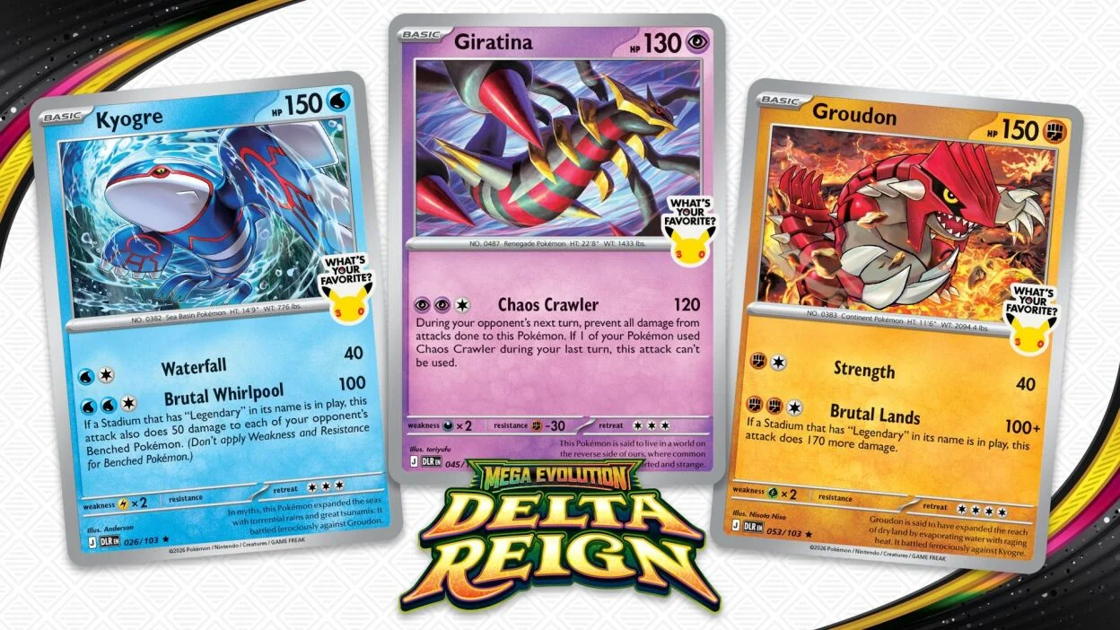 Reigning It In Kyogre, Groudon, and Giratina Promos Launch With Delta Reign