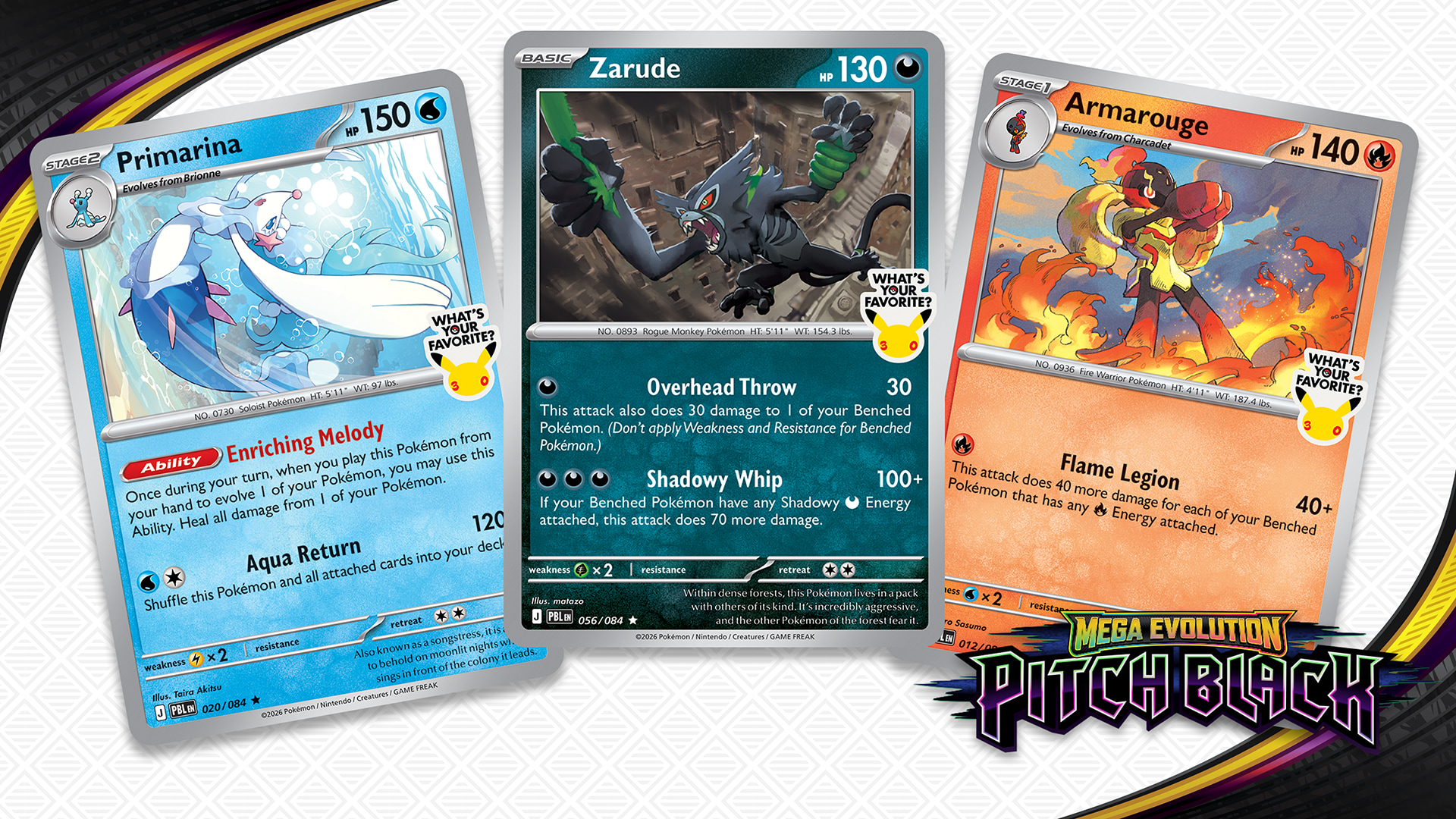 Pitch Black Store Promos: Primarina, Zarude, and Armarouge