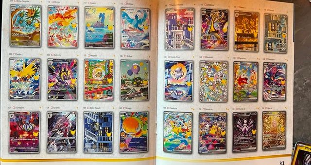 Elite Trainer Box booklet page showing Illustration Rare cards including the legendary birds Articuno, Zapdos, and Moltres